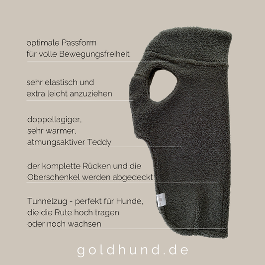 SALE Hundepullover CosyShirt stay warm Teddy moosgrün Gr 7, Seiten über den Oberschenkeln eingekürzt (Dackel)