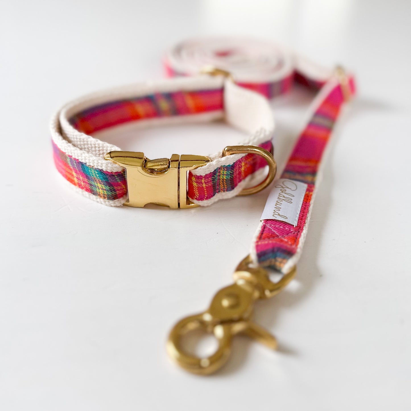 Happy paw Halsband - pink kariert creme