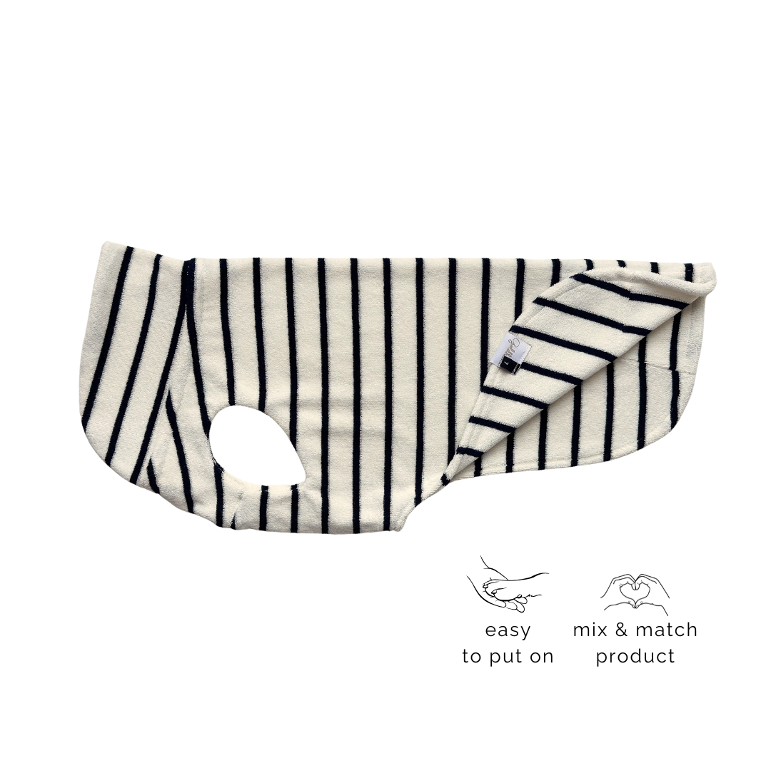 Hundebademantel CosyShirt dry dunkelblau - weiß stripes