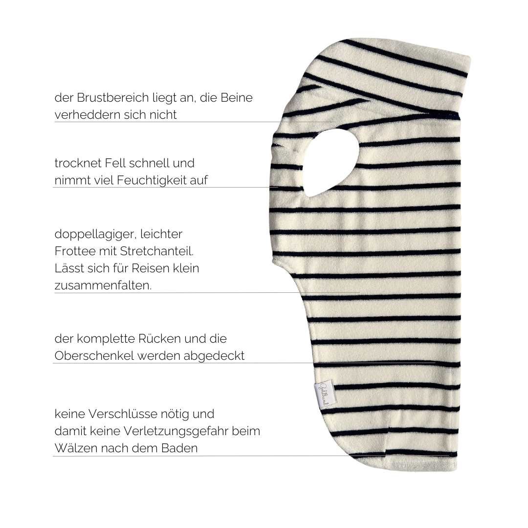 Hundebademantel CosyShirt dry dunkelblau - weiß stripes