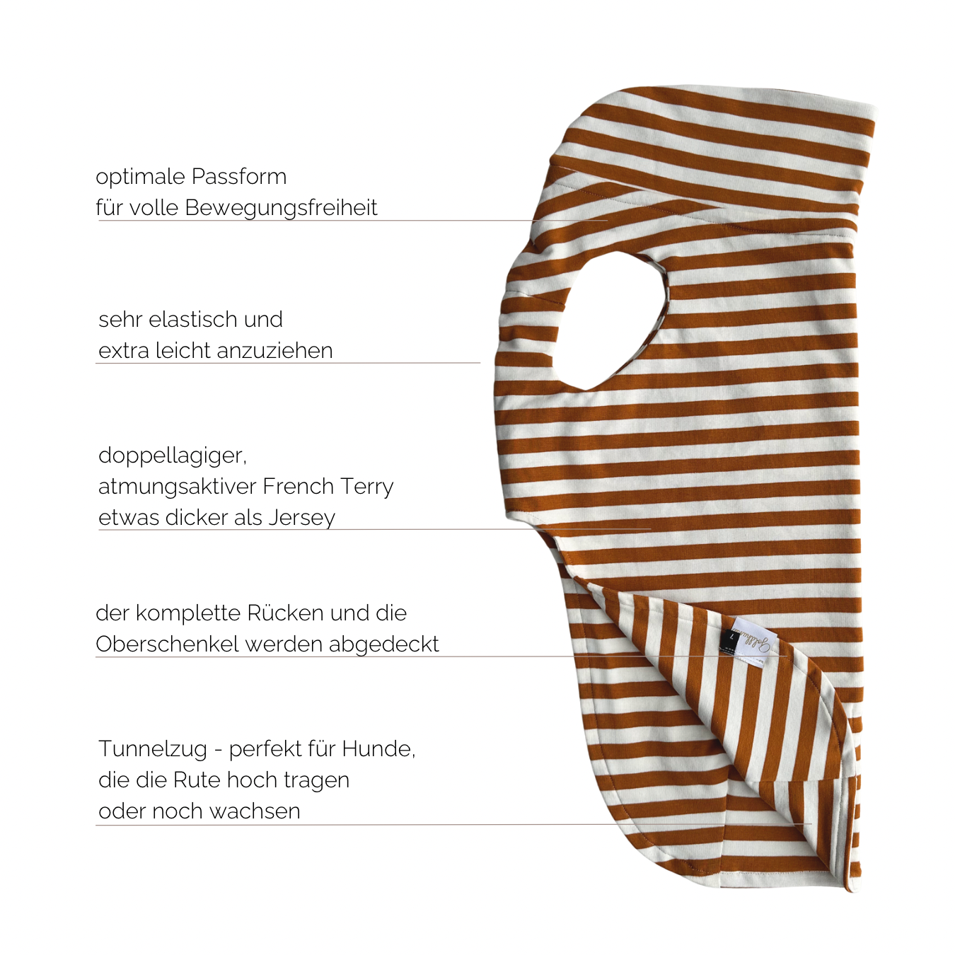 leichtes Hundeshirt CosyShirt light French Terry Stripes cognac