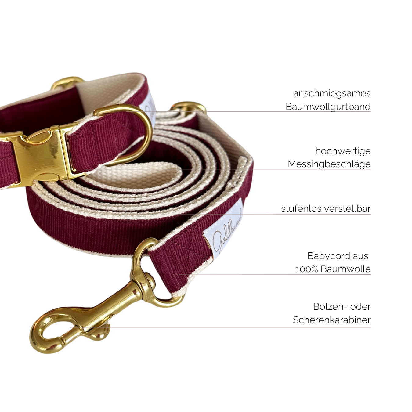 Happy paw Halsband - Cord bordeaux