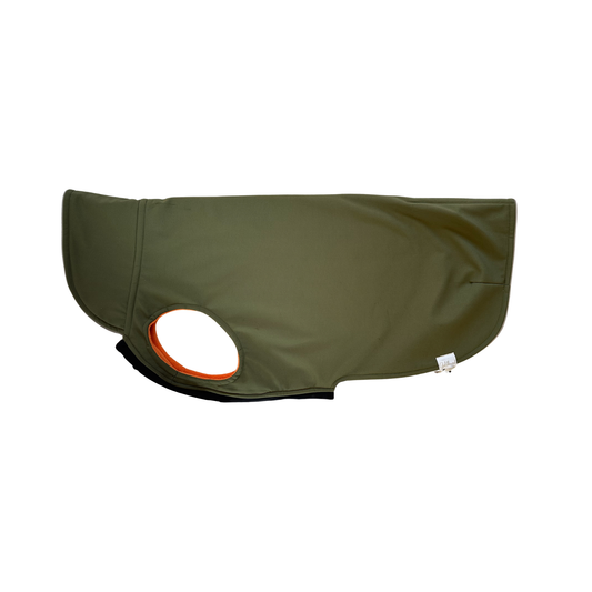 SALE warmer Hundemantel CosyShell warm khaki / orange, Gr. 11, leichte Verschmutzungen