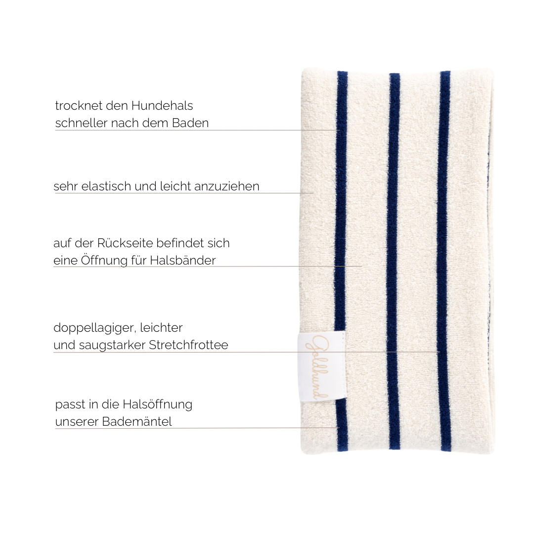 Hundeloop Frottee dry stripes dunkelblau - weiß