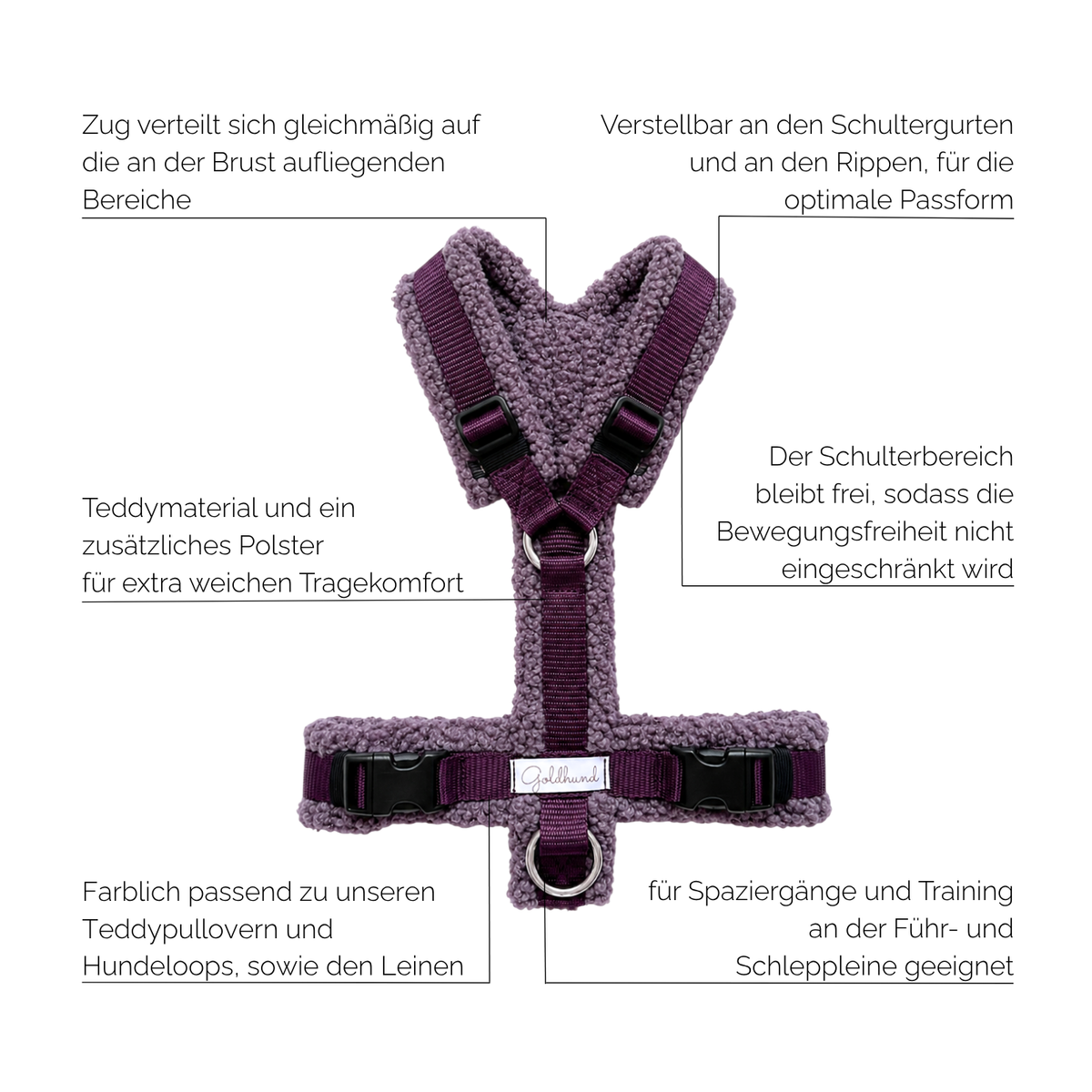 Hundegeschirr PURE Teddy dark plum
