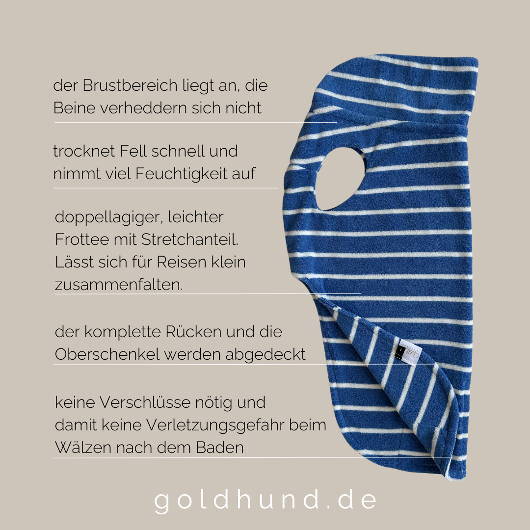 Hundebademantel CosyShirt küstenblau gestreift