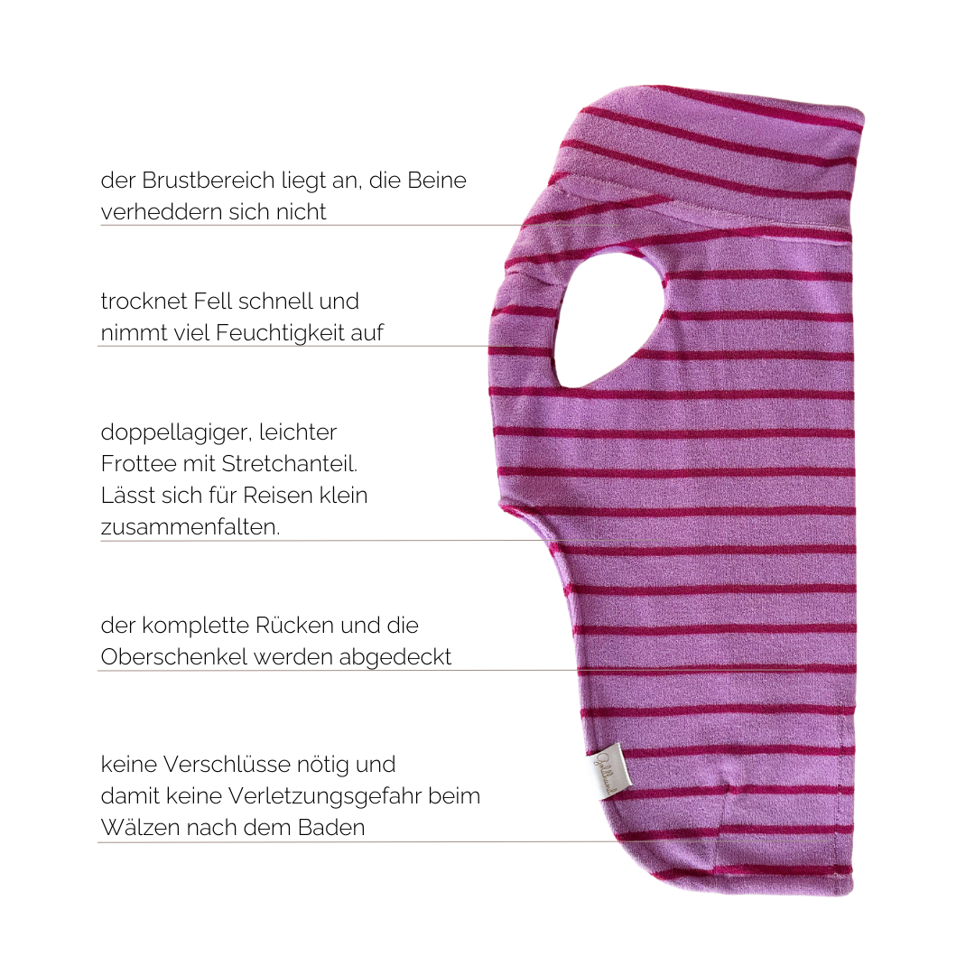 Hundebademantel CosyShirt dry lila-magenta stripes