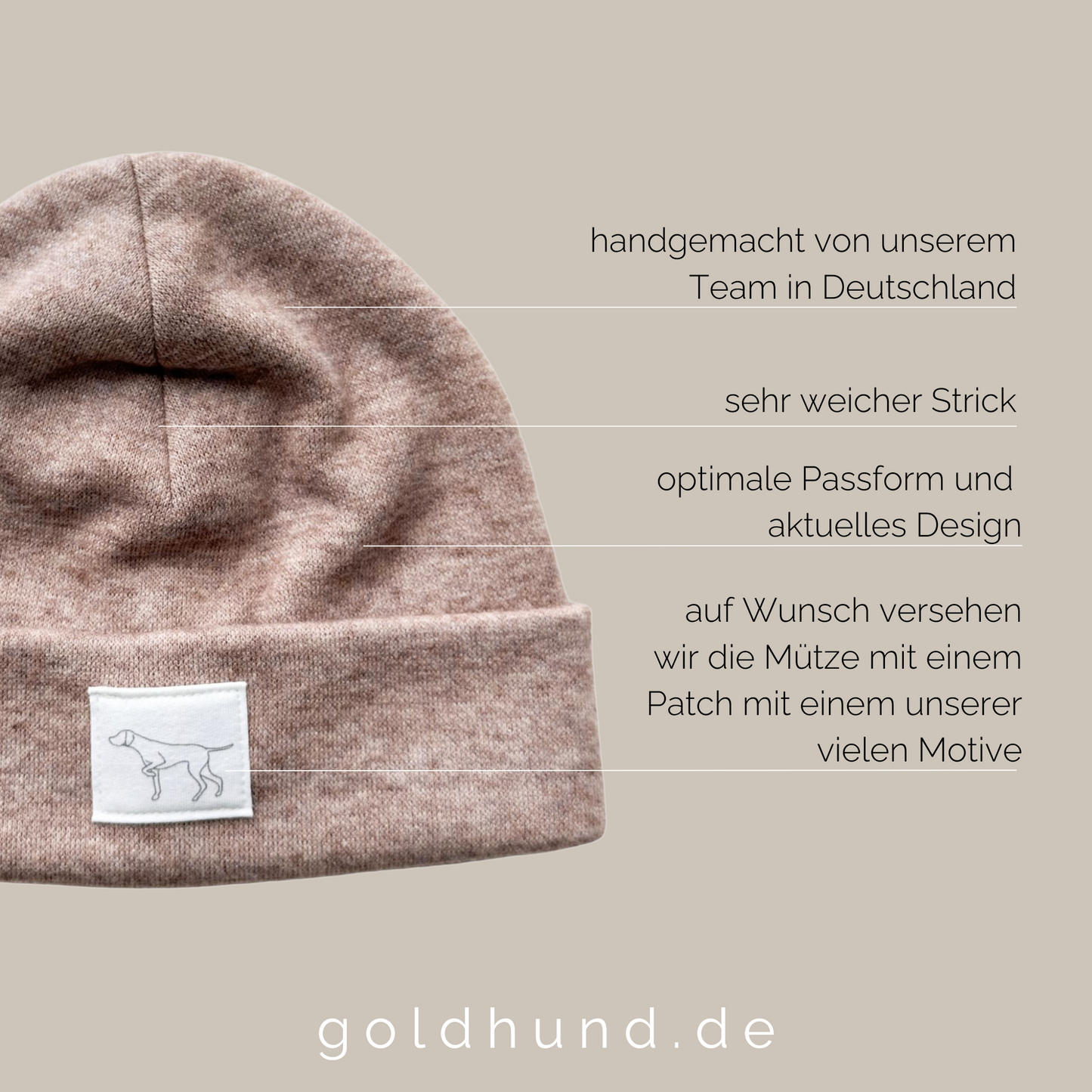 Mütze Strick zimt mit Hundepatch