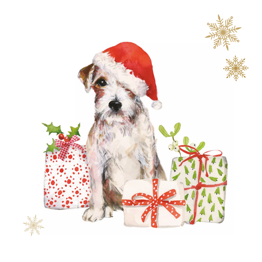 Weihnachtsserviette Terrier und Geschenke